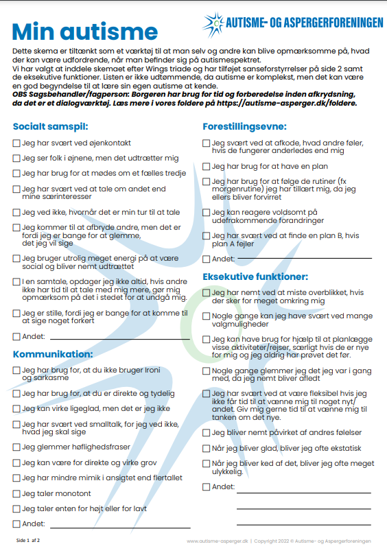 Min autisme-skemaet (opfølgning anbefales):