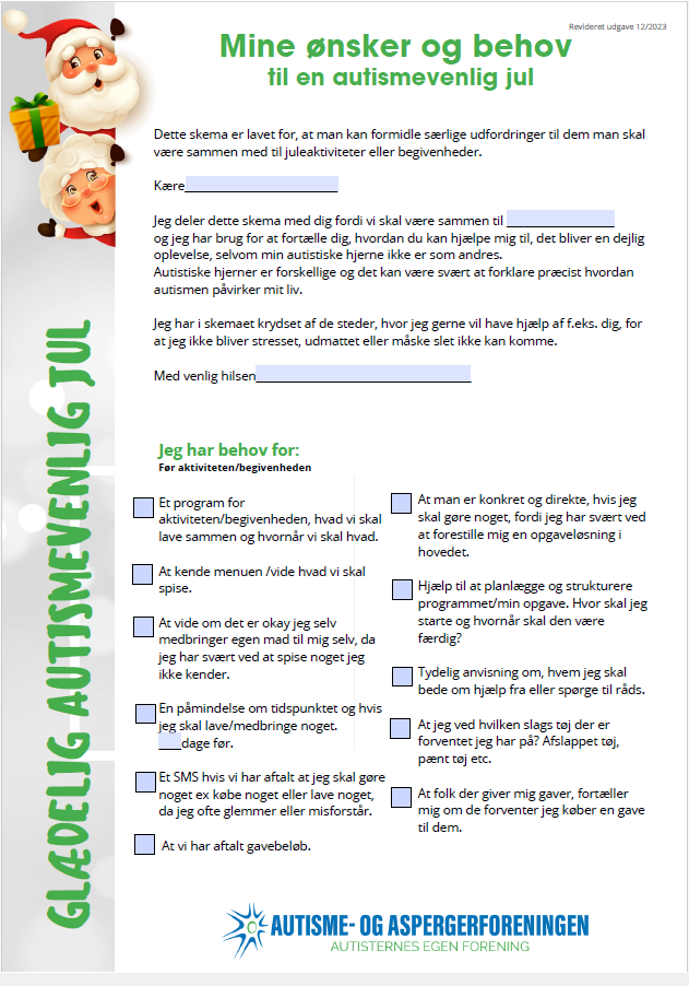 Mine ønsker og behov til en autismevenlig jul-skema